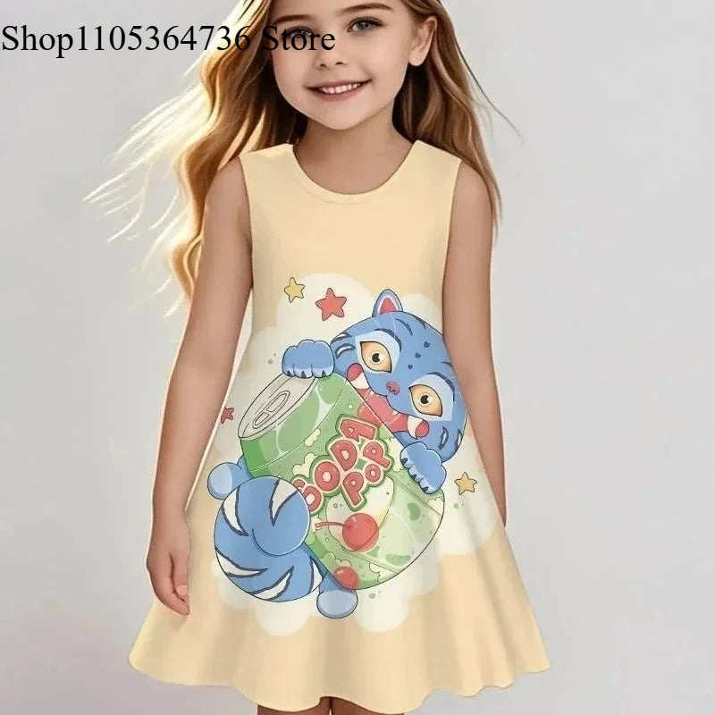 Kpop "Demon Hunter" Spring/Summer Sleeveless Dress - Cute and Playful Beach and Outdoor Children's Dress for Girls, Fashionable