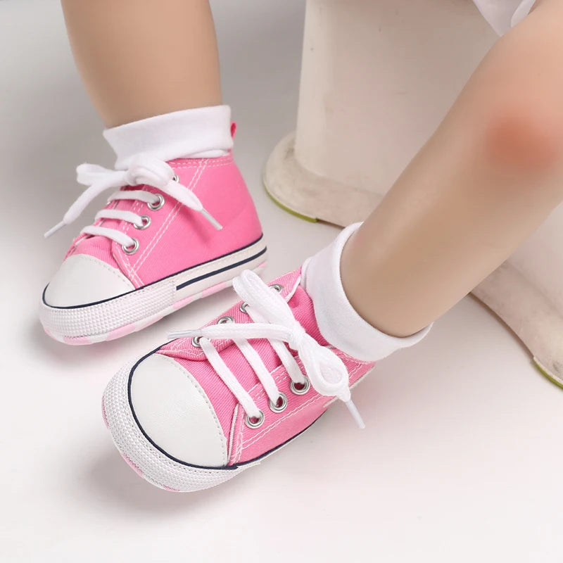 Baby boy and girl toddler sneakers by I YAN, soft canvas with anti-slip soles, perfect for first steps and active play.