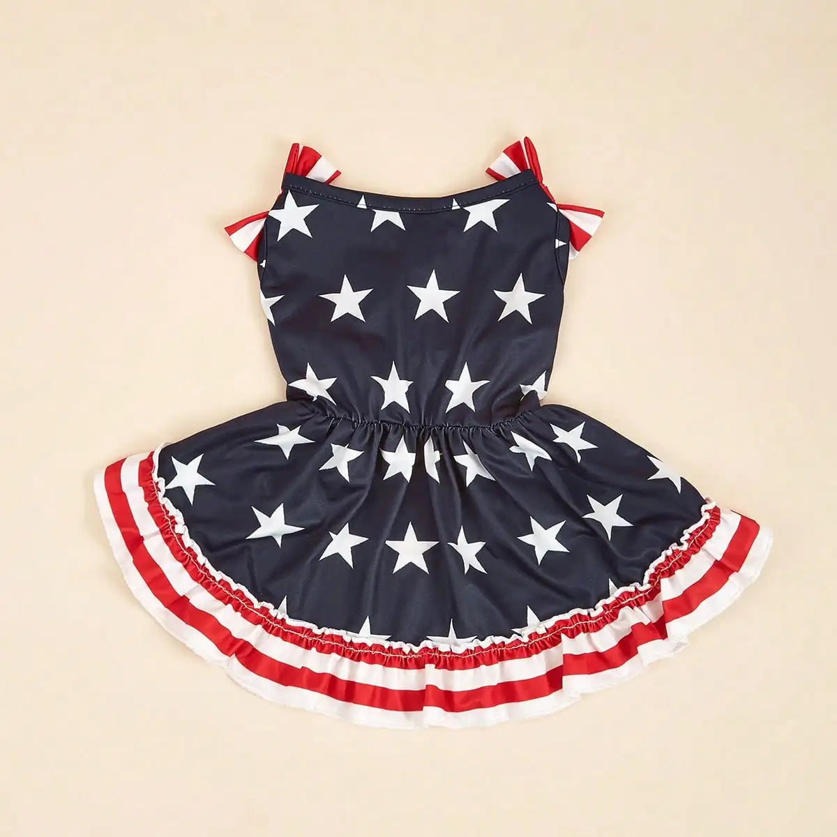 1pc Pet Dog Dress, 4th Of July Themed Striped Star & Double Bow Design, Suitable For Small/Medium Dogs & Cats, Independence Day Holiday Or Casual Wear, Fashionable Party Outfit