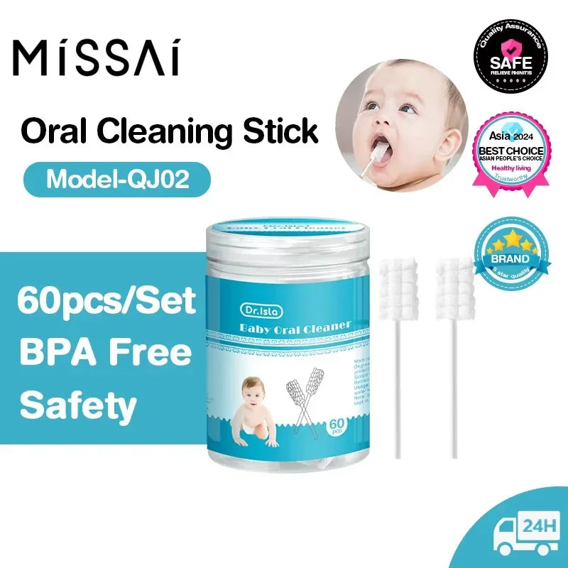 30/60/90pcs Disposable Baby Tongue Clean Stick Baby Oral Cleaner Gauze Glue-free Forged Baby Oral Tongue Cleaner for Babies