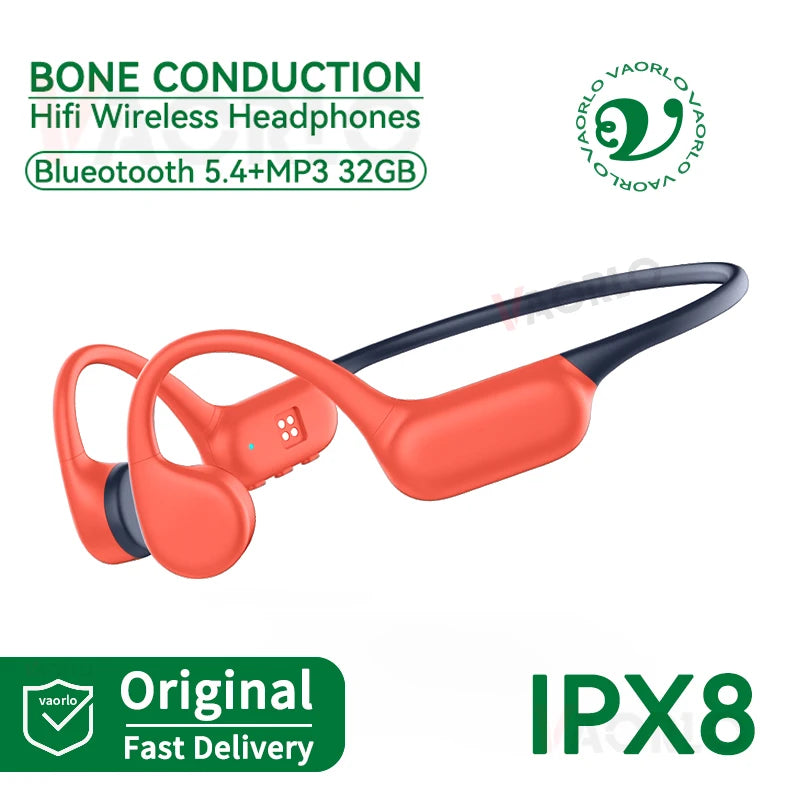 Bluetooth 5.4 Bone Conduction Earphones IPX8 Waterproof MP3 Player Hifi Ear-hook Wireless Headphone With Mic Headset For Swimmin