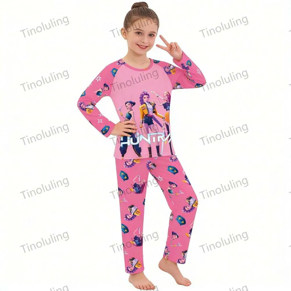 KPop Girls Pyjamas Suit Kids Pajamas Set Long Sleeve Girls Clothing 2pcs Children's Sleepwear Cartoon Boys Nightwear 3-14Y