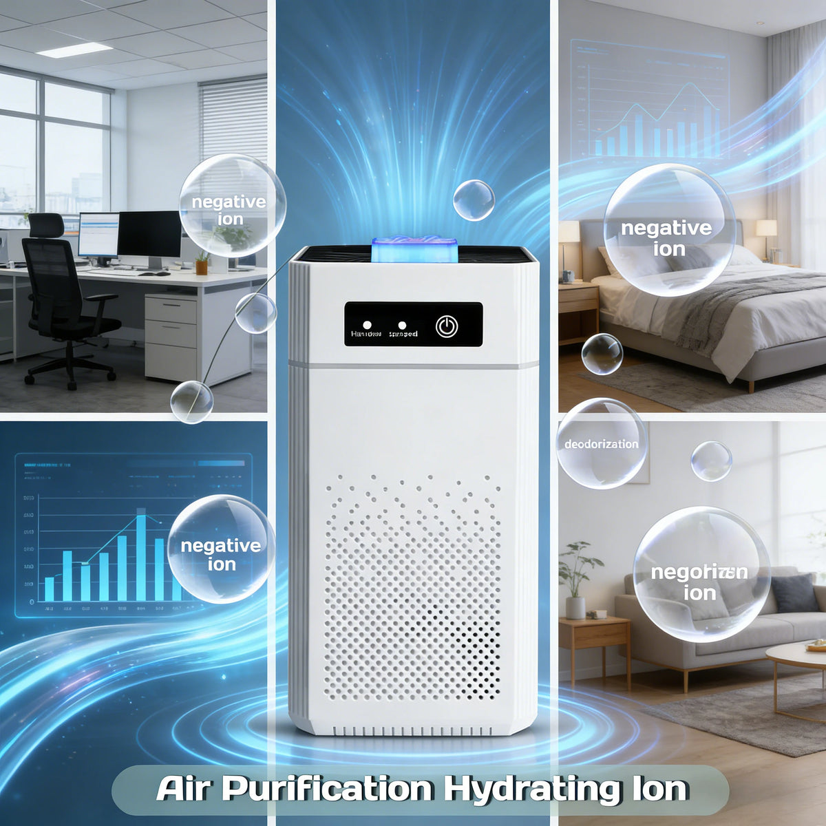 I YAN HEPA air purifier for home and bedroom, USB powered with 360° air intake and low noise operation, filters pollen and smoke.