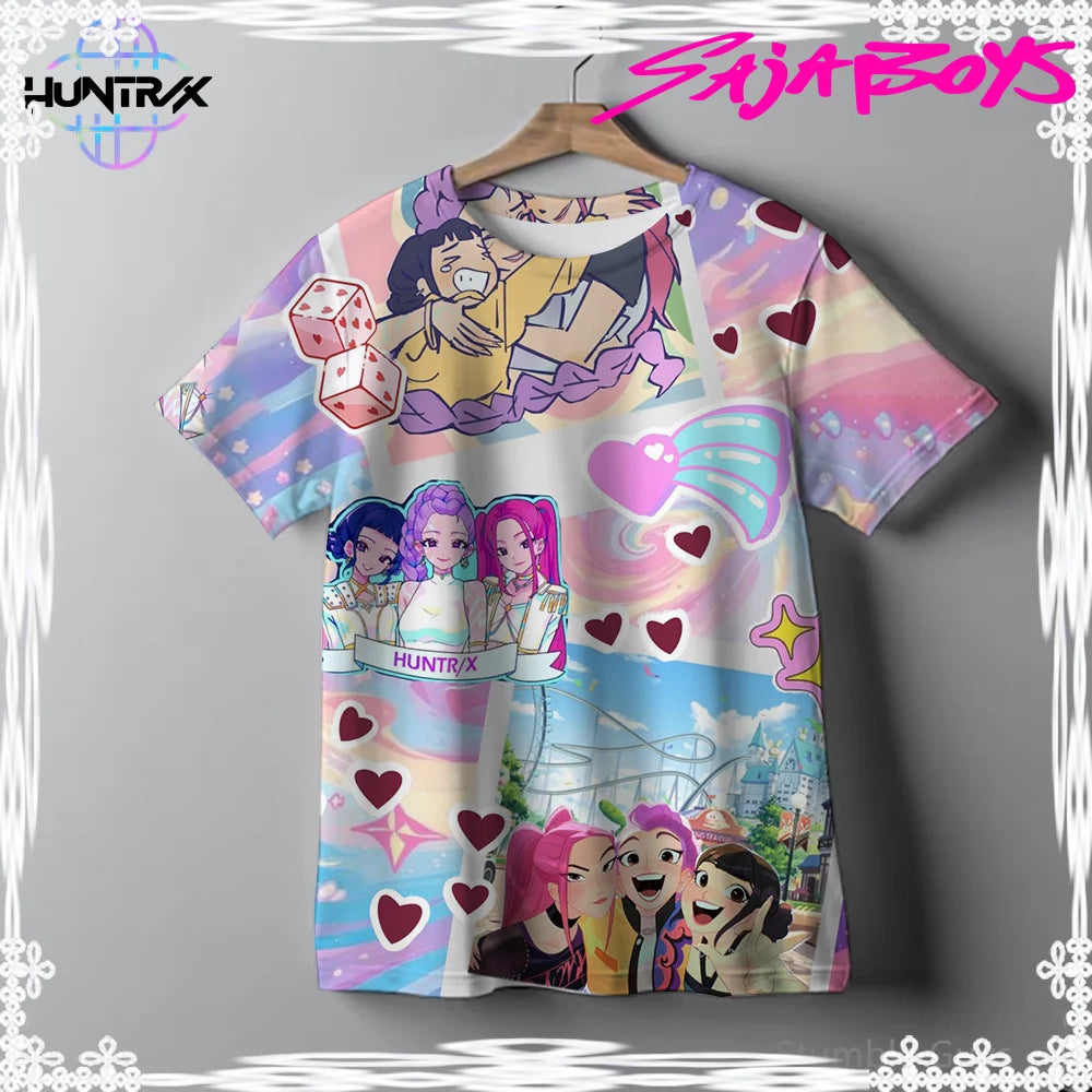 2026 New Girls KPOP Print Short Sleeve T-Shirt Cute Cartoon Graphic Tee Kids Summer 3D Printed Breathable Comfortable Casual Top