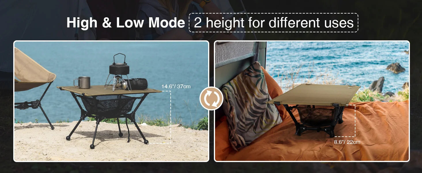 OneTigris Dipper Folding Camping Table Portable Outdoor Furniture Tables Picnic With Mesh Storage Pouch Organizer Tourist Desk