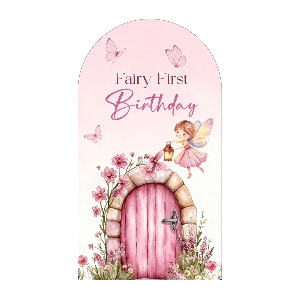 Fairy First Birthday Arch Backdrop Cover Kids Party Decor Whimsical Fairy Baby Shower Photography Background Wall Elastic Fabric