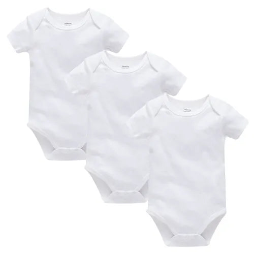Set of three white cotton baby bodysuits for boys and girls, I YAN, short sleeve, suitable for 0-24 months, newborn jumpsuits