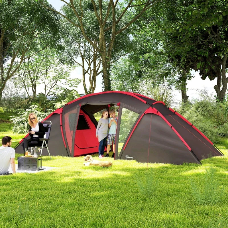 4-6 Man Family Camping Tent w/ 2 Bedrooms and a Living Room,with Waterproof Tunnel,Doors,Windows,Carry Bag, Grey  ﻿