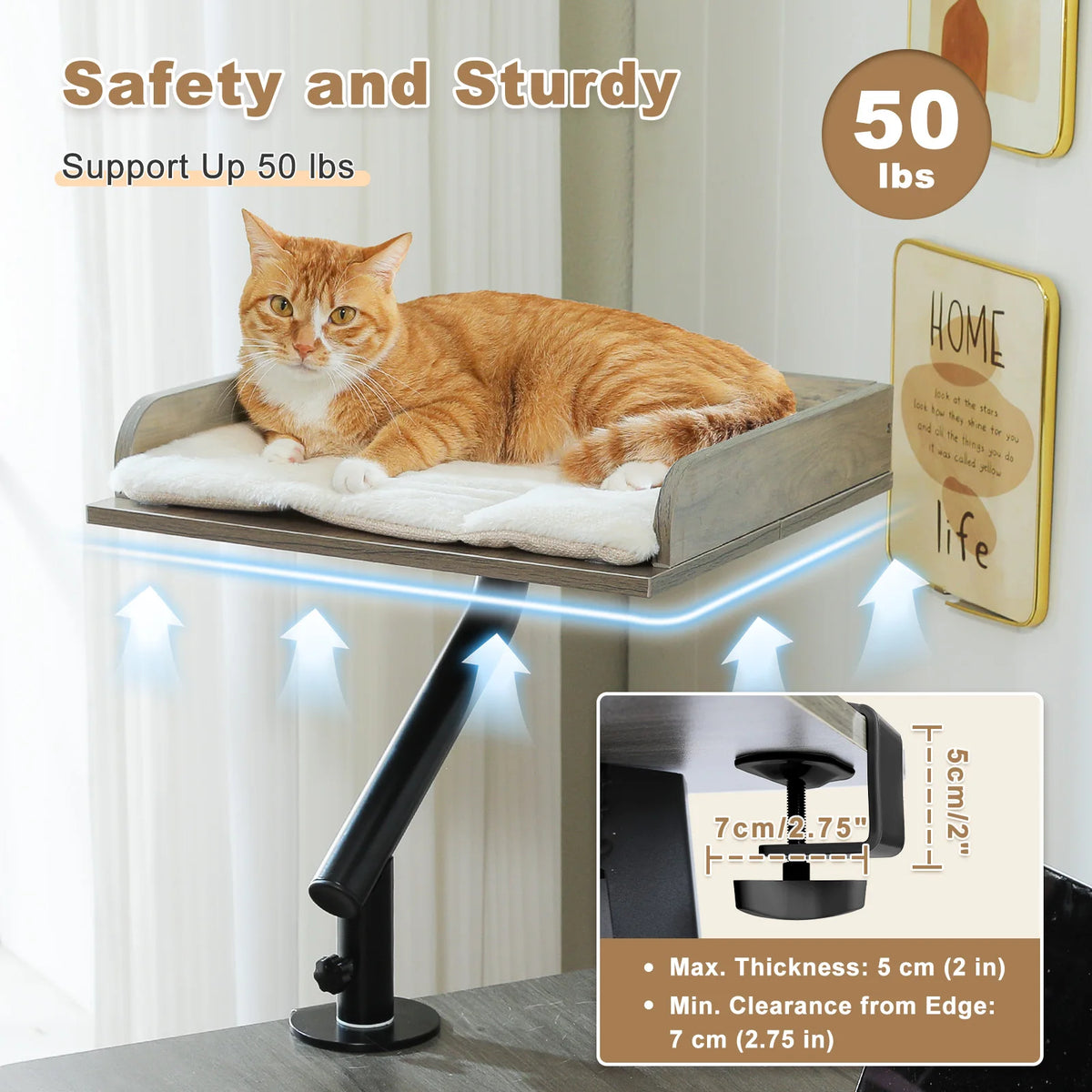 Soft I YAN cat desk bed with 360° rotatable stand, adjustable hammock for indoor cats on a table.