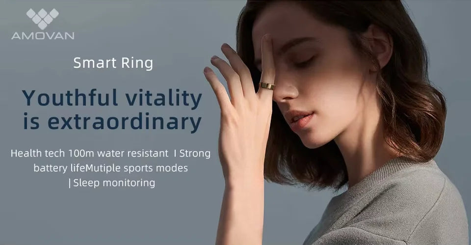 Amovan Nova Smart Ring Premium Quality GPS Sports Heart Rate Blood Oxygen Stress Sleep Temperature Monitor Meditation Ring