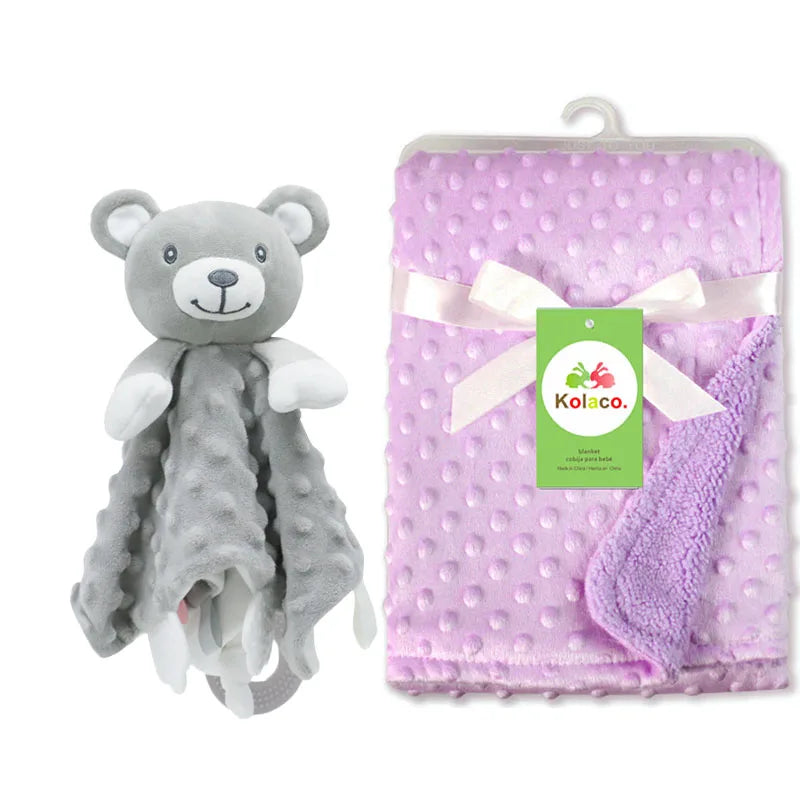 Soft personalized baby blanket and lovey set by I YAN with minky dot fabric, ideal for boys and girls, perfect for baby showers