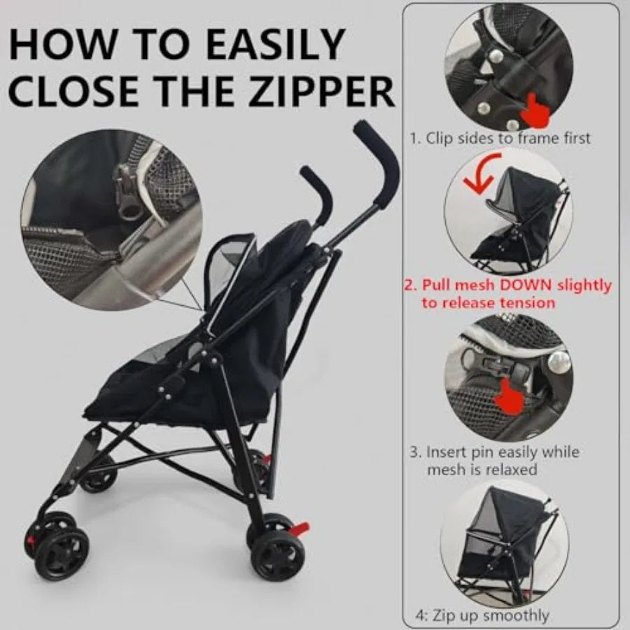 I YAN pet stroller with mesh ventilation, lightweight foldable design, and cup holder, suitable for small pets.