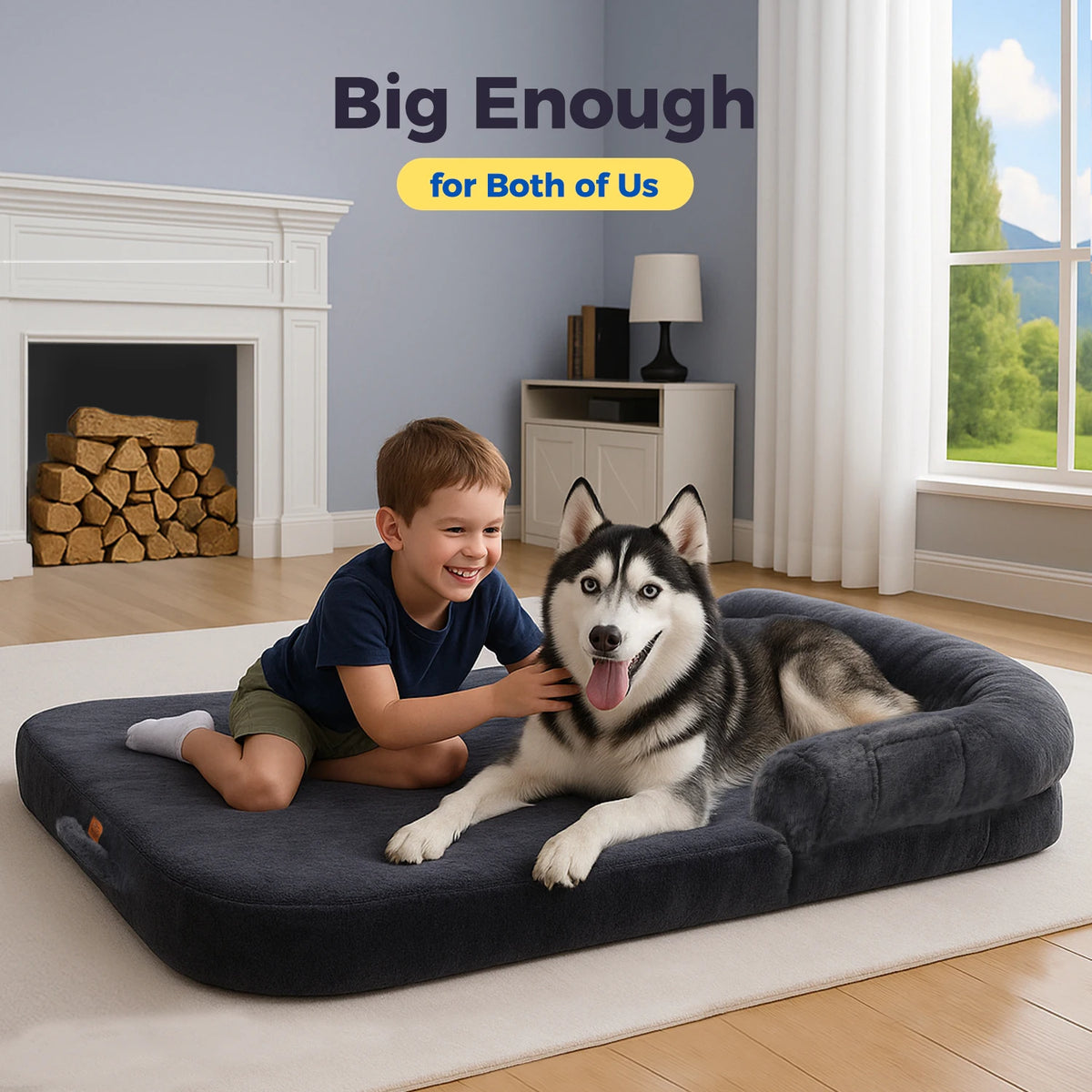 Foldable plush dog bed for large dogs by I YAN, featuring a washable sofa style design with non-slip bottom for comfort and safety.