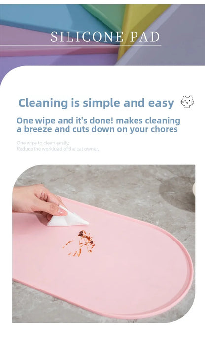 Silicone pet feeding mat by I YAN, waterproof and non-slip, designed for cats and dogs to keep feeding area clean and secure.