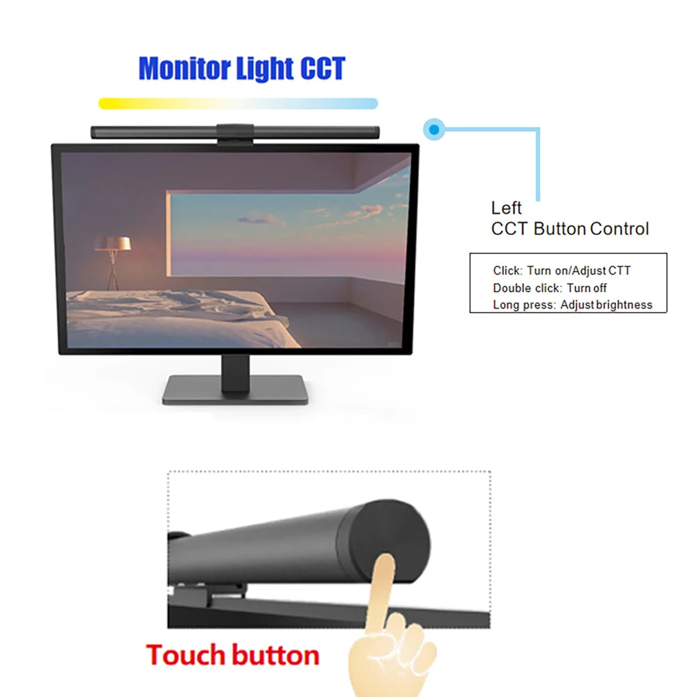 LED Desk Lamp Monitor Light Bar Eye-Care Stepless Dimming Lighting Table Lamp Computer Monitor Screen Light Bar for Work/Gaming