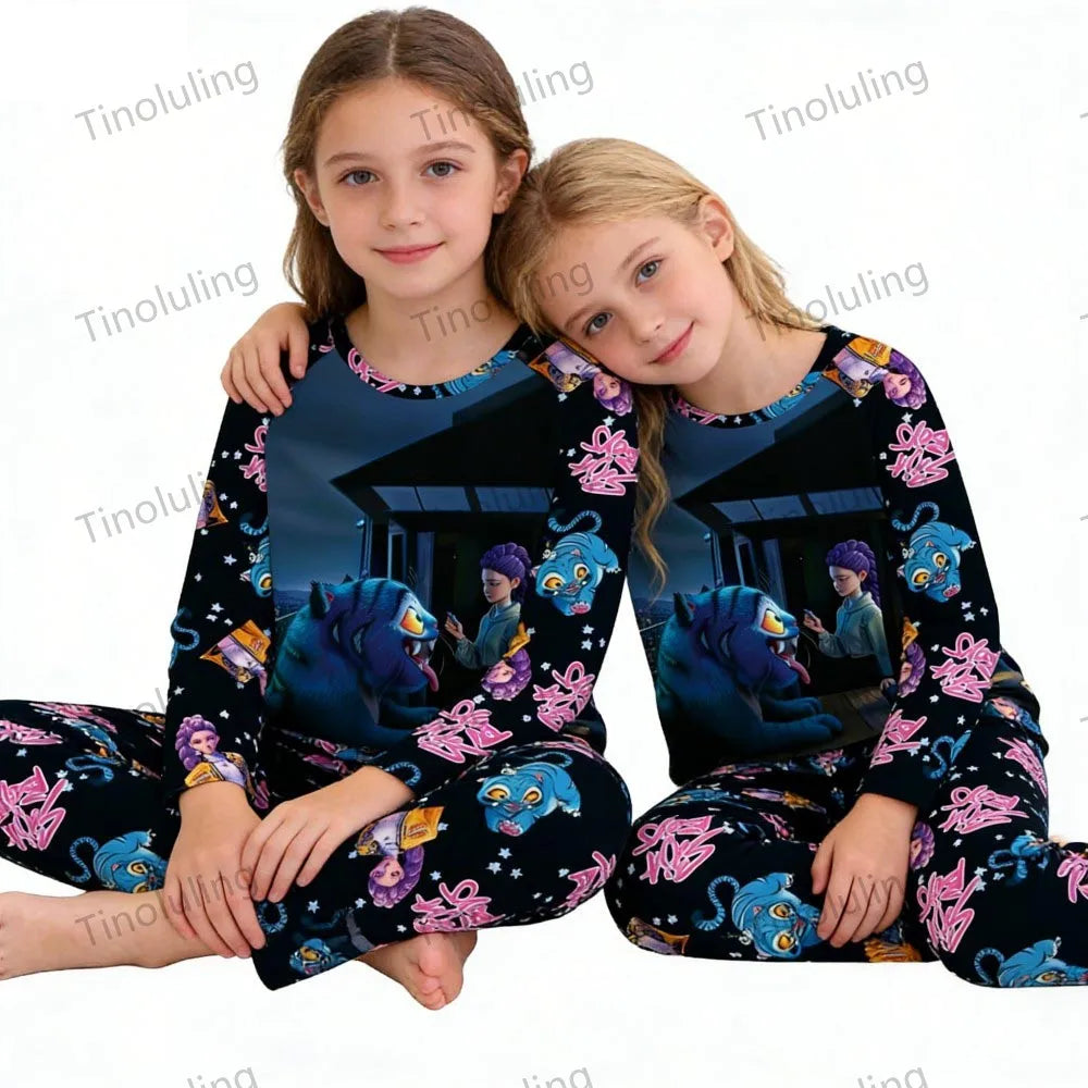 KPop Girls Pyjamas Suit Kids Pajamas Set Long Sleeve Girls Clothing 2pcs Children's Sleepwear Cartoon Boys Nightwear 3-14Y