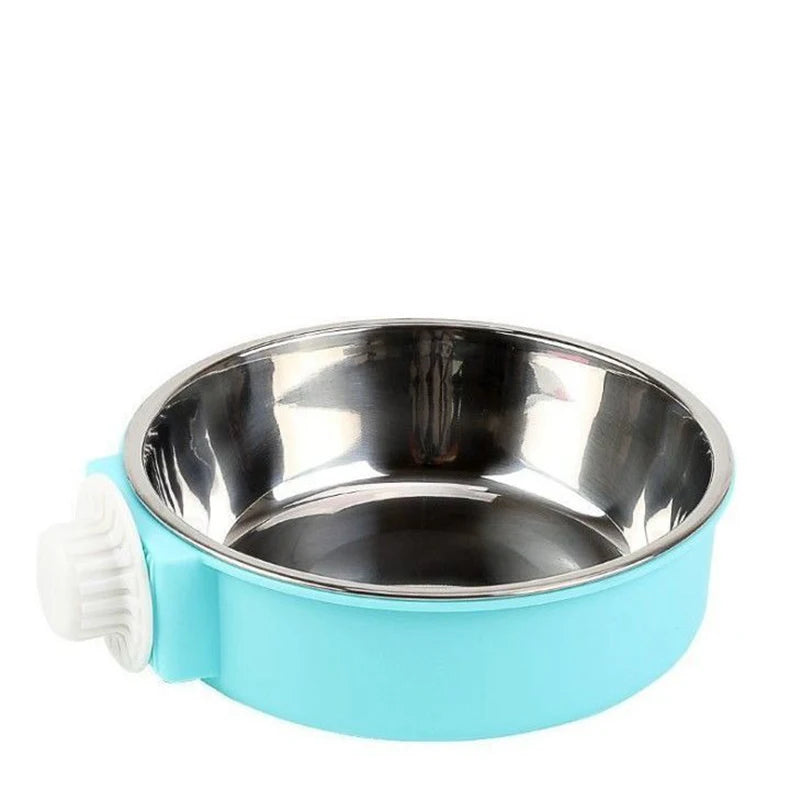 Pet hanging stainless steel dog bowl Cat bowl Food bowl anti-upset hanging cage Fixed water bowl fence Pet supplies