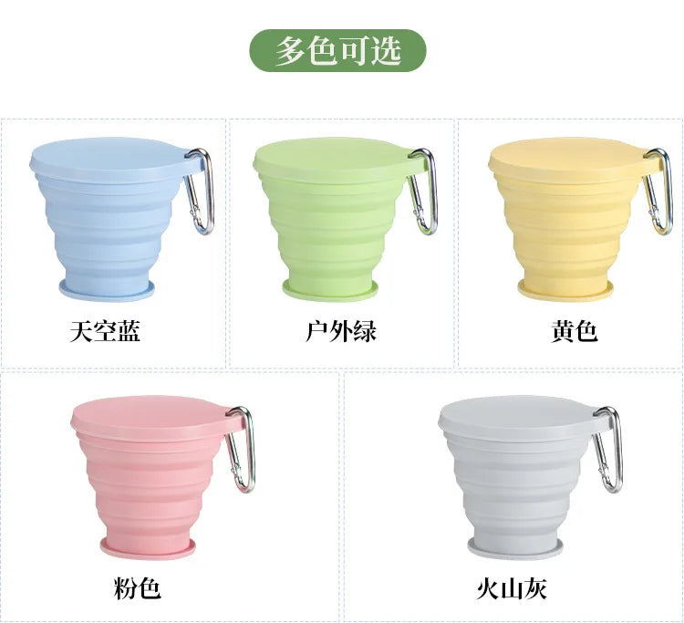 Portable Silicone Folding Cup with Hanging Hole Collapsible Outdoor Water Cup for Camping Hiking Travel