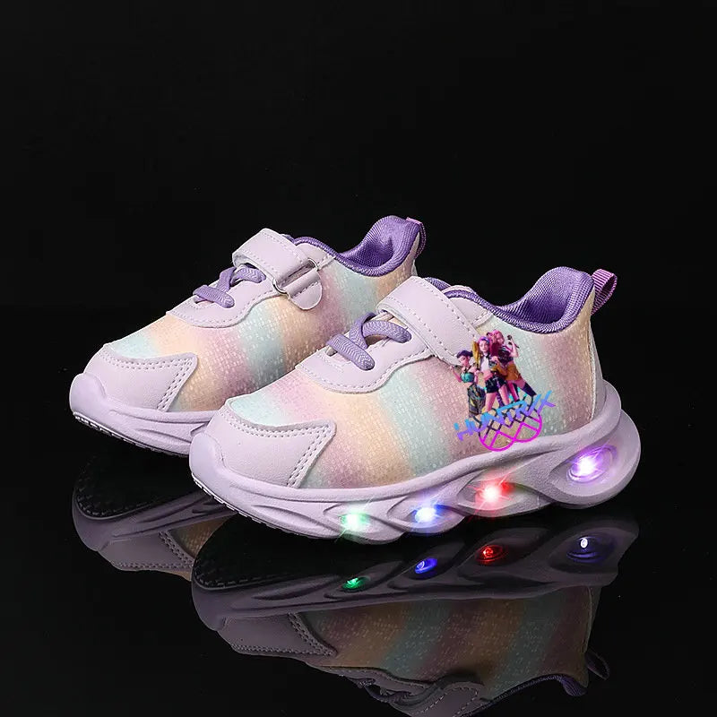 Kpop Demon Hunter Kids LED Light Casual Shoes Boys Cute Cartoon Glowing Sneakers Children Soft Bottom Anti Slip Sports Shoes