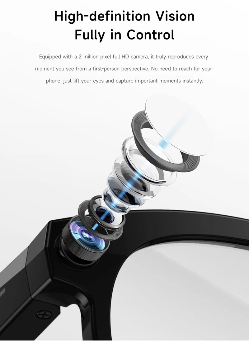 2026 New 500W Pixel Smart Glasses AI Cam Recognition Photography Video Record Bluetooth Call Music Playback Voice Wake Up New