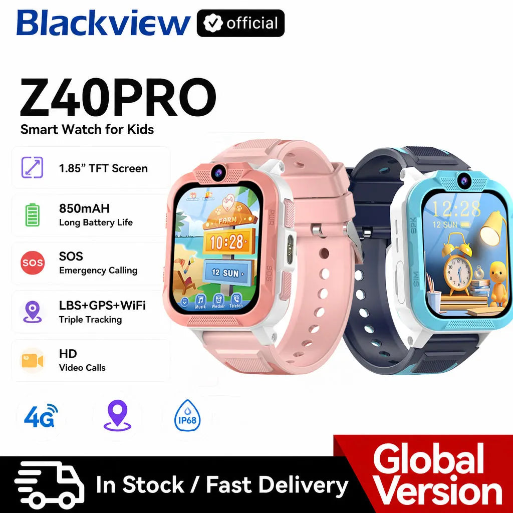 Blackview Z40 Pro Kids Smart Watch 4G – Triple AI Positioning GPS WiFi LBS Large 850mAh Battery Video Call - I YAN