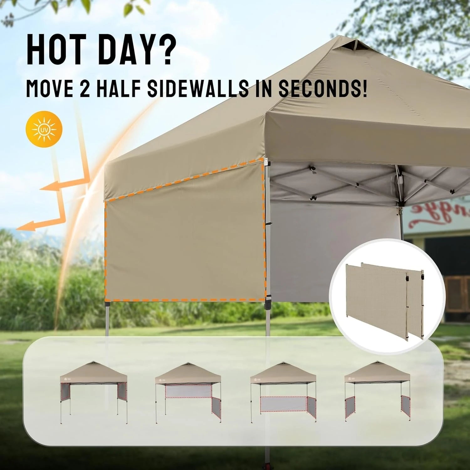 10x10 Pop up Canopy Tent Instant Canopy with 150D Silver Coated Fabric Including 2 Half Sidewalls, 4 Ropes, 8, Customized