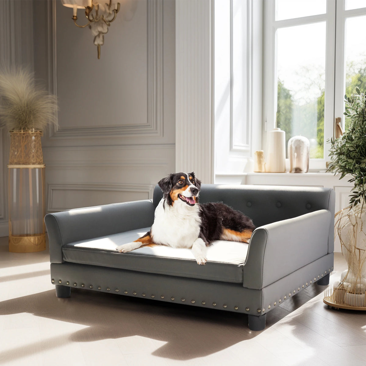 Durable rectangle pet bed for medium and large dogs by I YAN, elevated modern dog sofa with soft, comfortable cushioning.