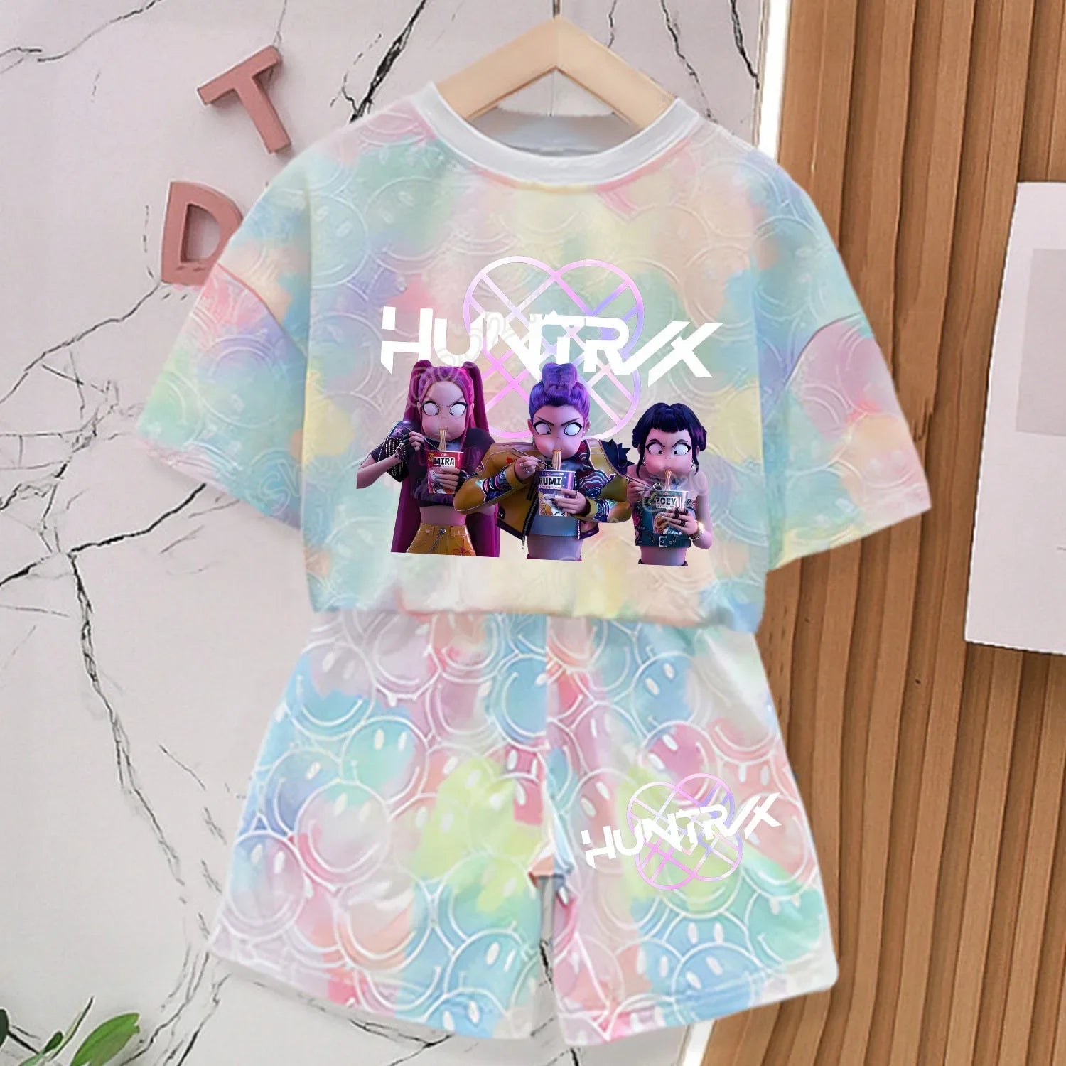 New T-shirt Set for Girls' Summer Clothing with Printed Design, Cartoon Fashion, Comfortable Short Sleeves