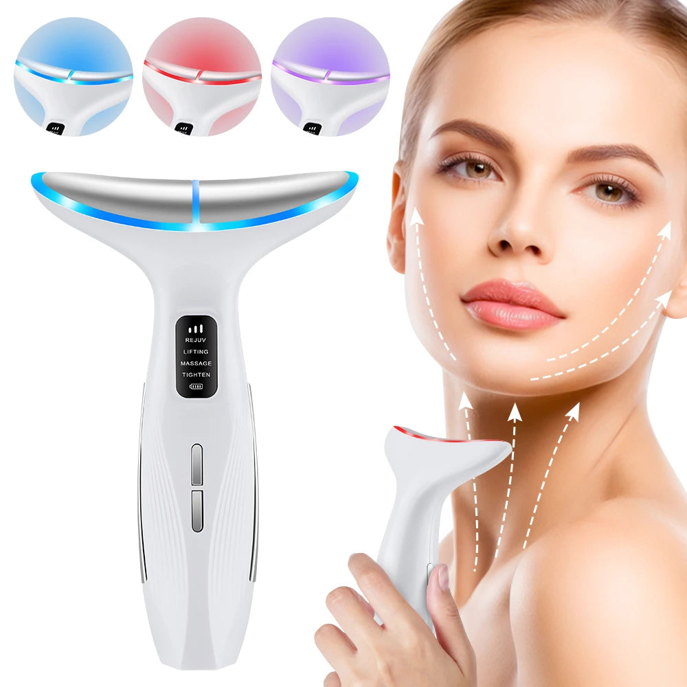 Neck Massager EMS Facial Lift 7 Light Modes Electric Skin Tightening Device LED Photon Therapy Beauty Instrument Anti Wrinkle