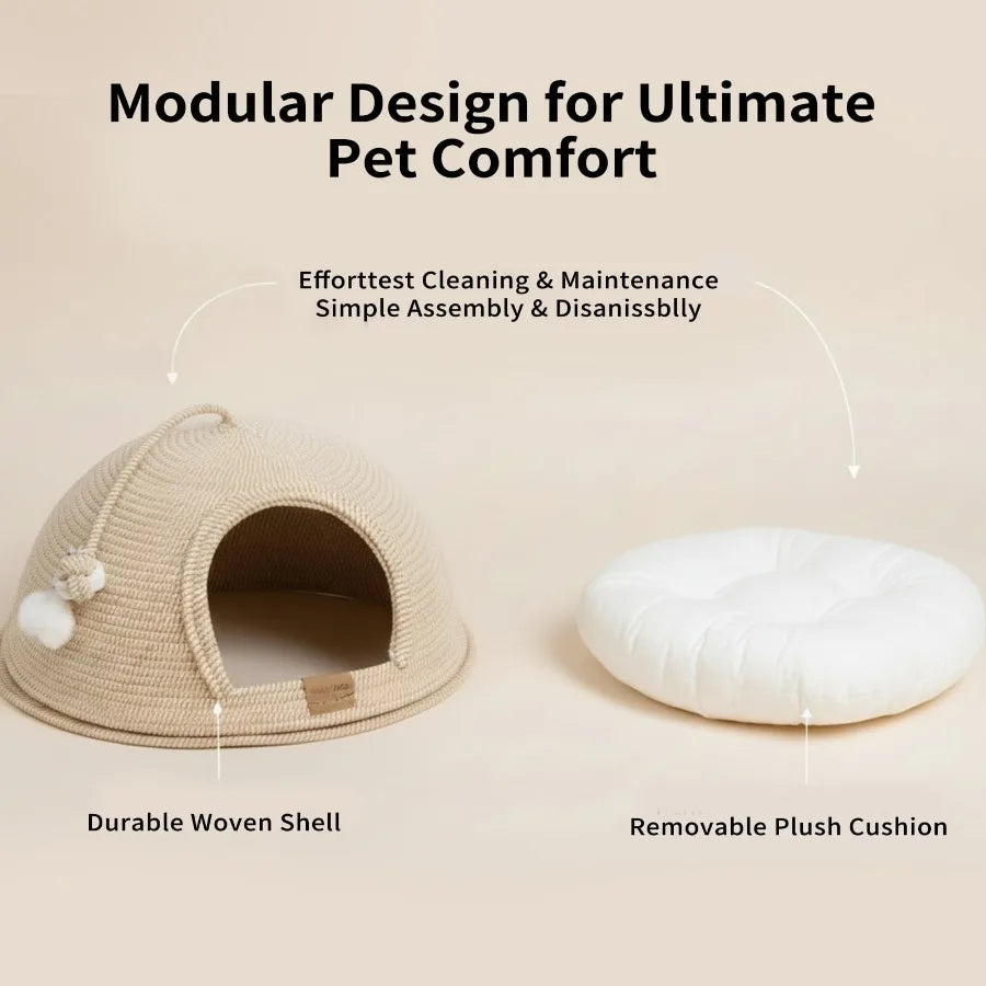 Cat Cave Bed with Cushion, 21*21in All-Season Large Cats House Tent with Toy Ball for Indoor