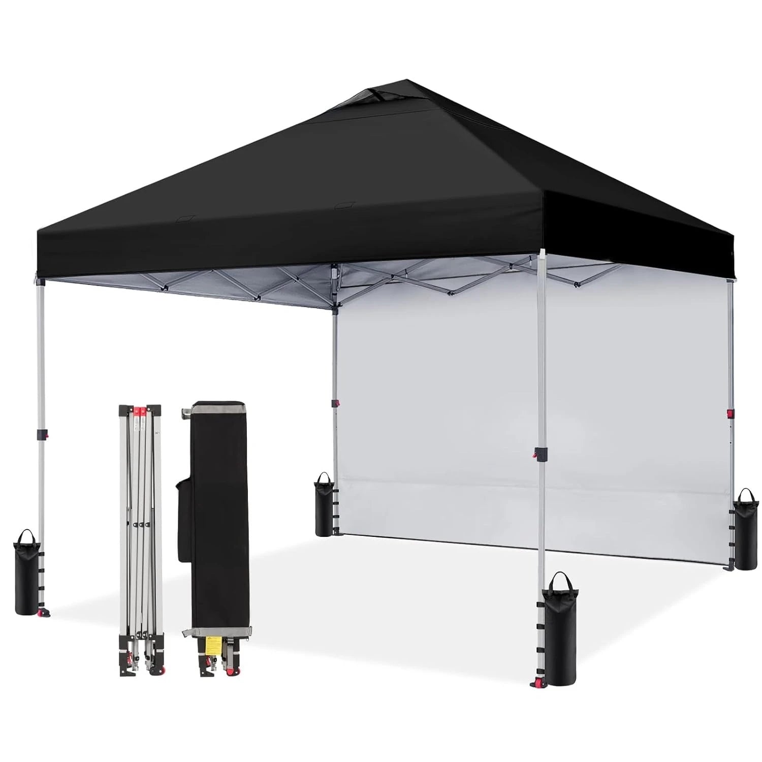 10x10 Pop Up Canopy with 1 Side Wall - Beach Tent with One Push Setup - Outdoor Sun Shade for Events, Parties, Customized