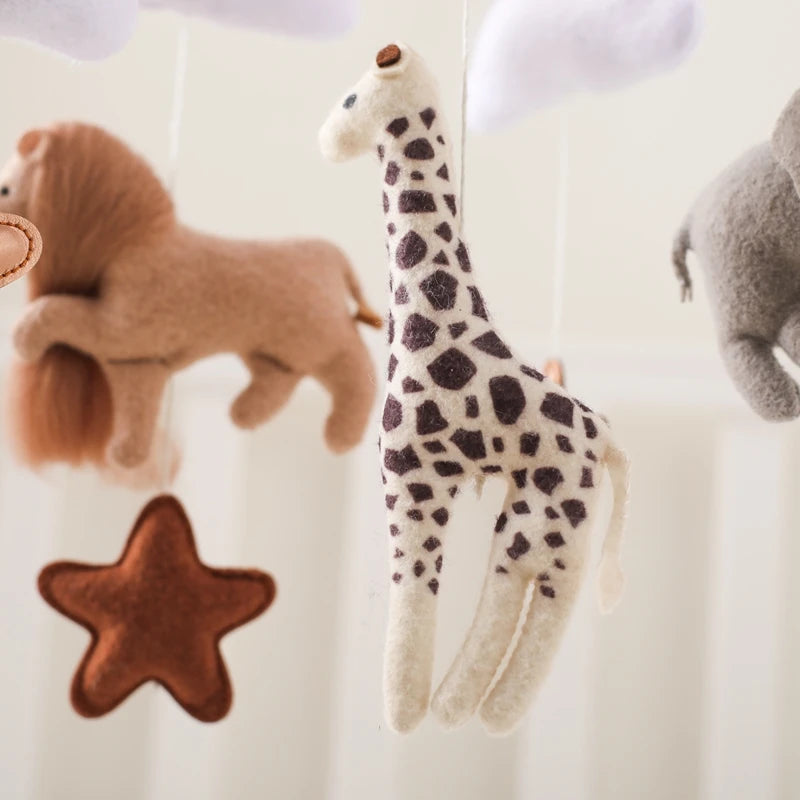 Wooden Crib Mobile with Soft Felt Animals – Newborn Bed Bell & Music Box - I YAN