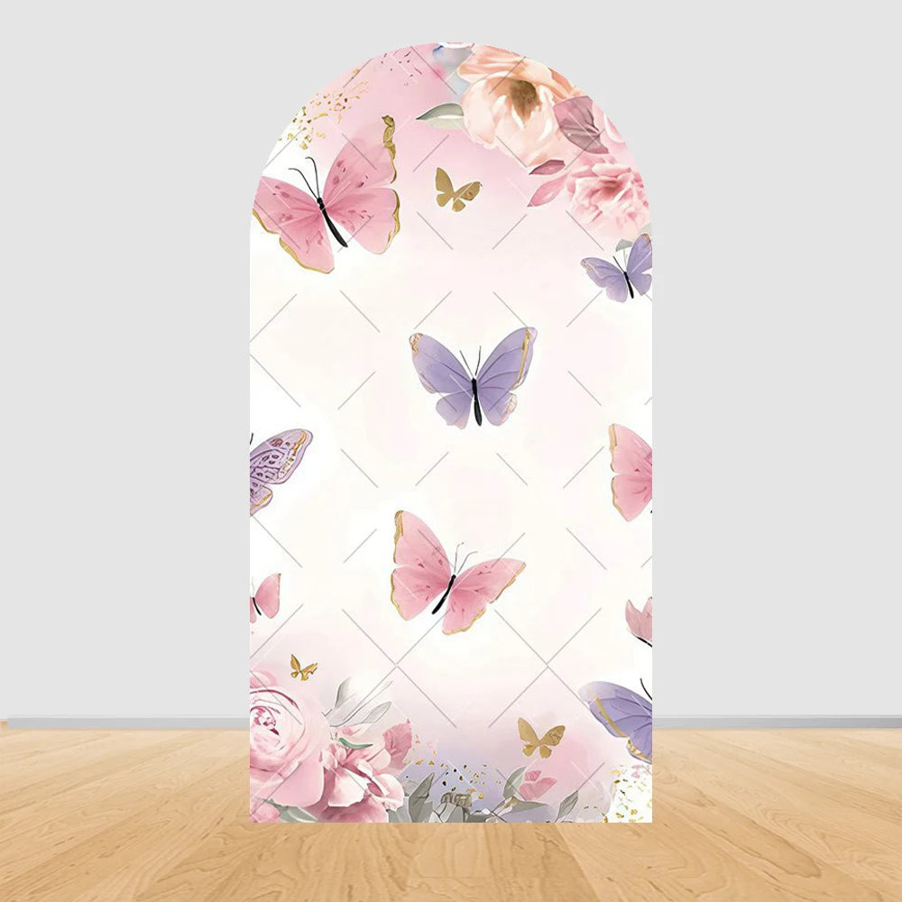 Fairy Woodhouse Arch Backdrop Cover Girls Birthday Baby Shower Pink Floral Butterfly Arched Background Photography Party Decor