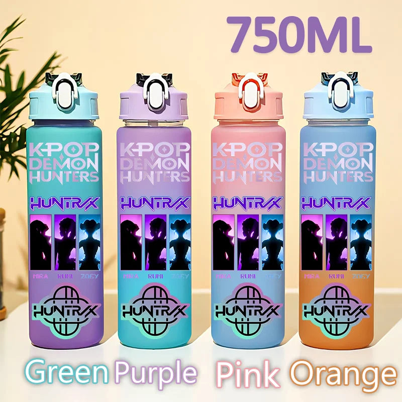 kpop 750ML Demon Hunters Bottle Gourde Gradient Color Water Cup Plastic Drinking Cup gradient straw cup gift