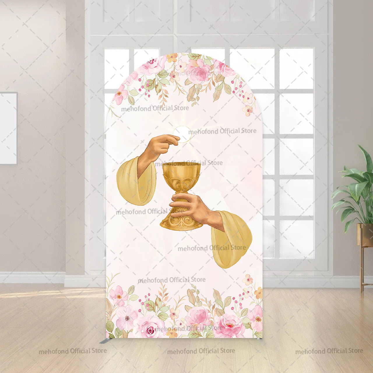 Mehofond Custom 2-Sided My Baptism God Bless First Communion Party Girl Baby Shower Cover Chiara Arch Background Decor Backdrop