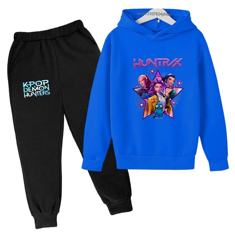 Kpop Demon Hunters Kids Cartoon Print Hoodie And Pants Set 2pcs Tracksuit Casual  Clothing for Boys And Girls 2-13 Years
