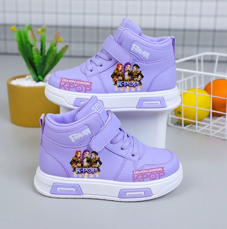 Kpop Demon Hunters High Top Sneakers for Kids Boys Girls Fashion Sport Shoes Anti Slip Casual Footwear Children Leather Sneaker