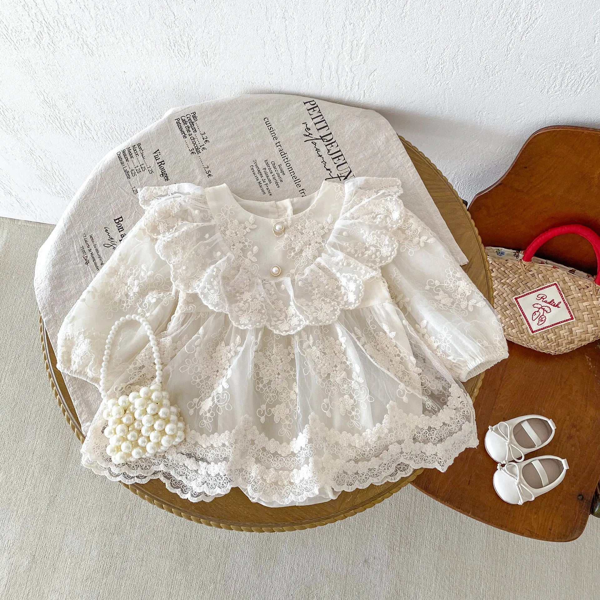 2026 Spring New Baby Girls Bodysuit Toddler Girl Princess Dress Infant Lace Embroiery Onesies Newborn Girls Clothing