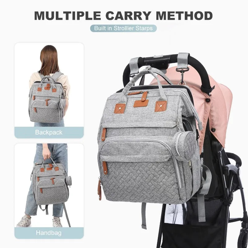 5In1 Diaper Bag Backpack Foldable Baby Bed Waterproof Bag with USB Charge Nappy Stroller Bag with Changing Bed 3Types for Travel