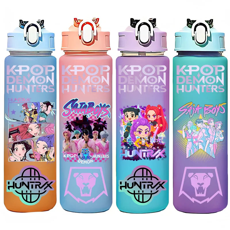 kpop 750ML Demon Hunters Bottle Gourde Gradient Color Water Cup Plastic Drinking Cup gradient straw cup gift