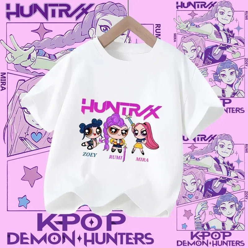 Soft Cotton T-Shirt for Girls  Movie Design Children's Clothing Gifts K-Pop Demon Hunters Fans Fashionable Casual Tops Summer