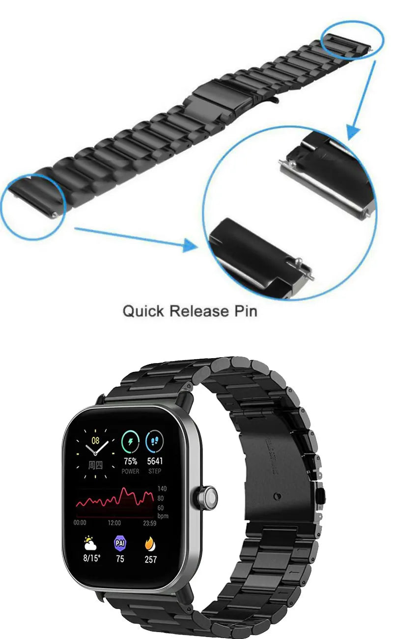 20mm 22mm WatchBand For Amazfit Active/GTS 2/3/4 Mini Strap GTR 2/3/4 42 47mm stainless steel Bracelet For Amazfit Bip 3 5 Band