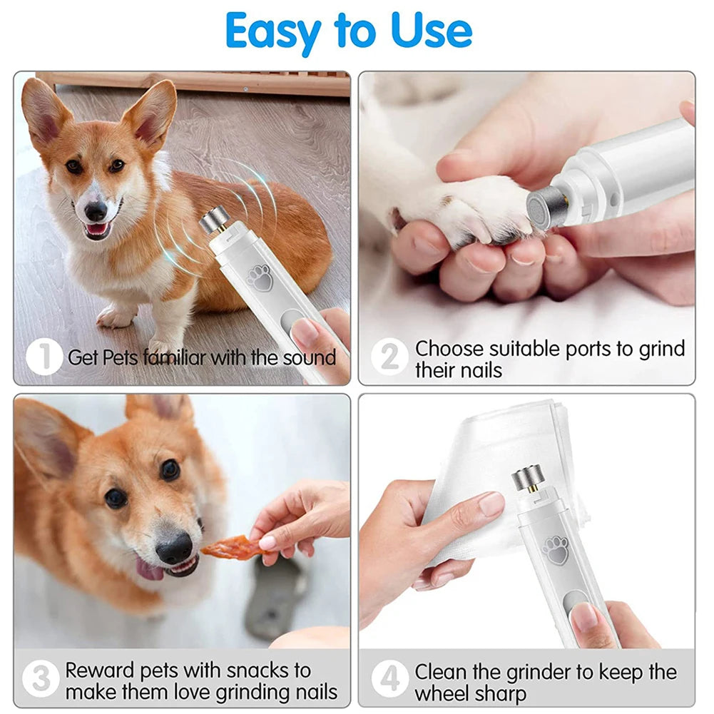 I YAN electric pet nail grinder with LED light, USB rechargeable, for cats and dogs, pet grooming and nail trimming.