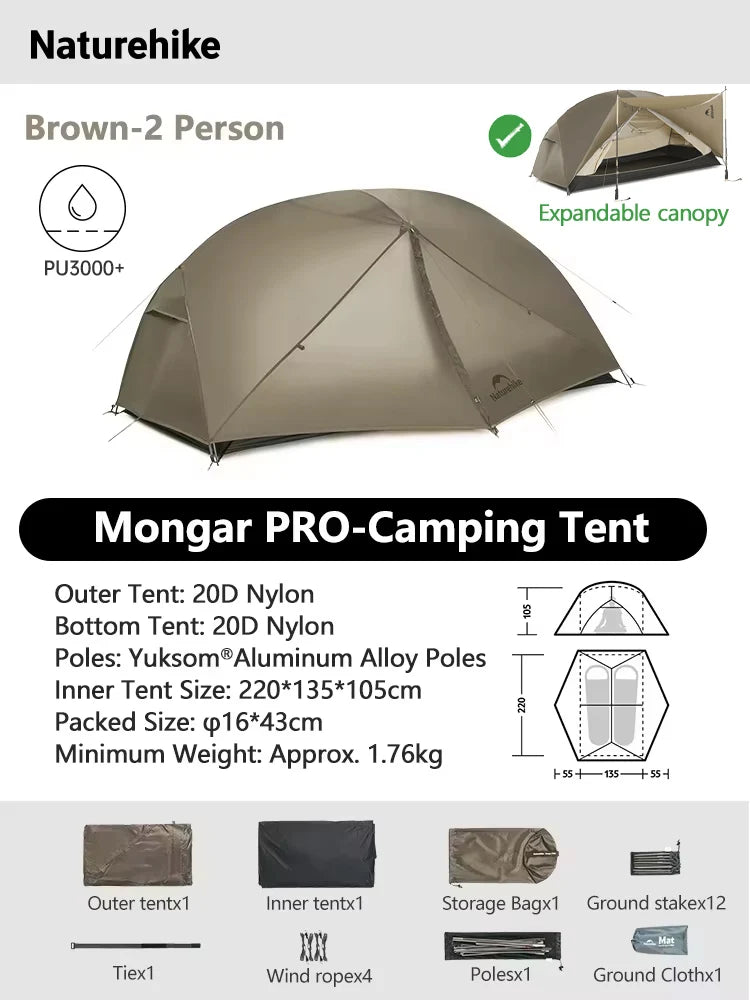 Tent Camping 1 2 Person Tent Outdoor Travel 15D Waterproof Ultralight Backpacking Shelter Tent Hiking