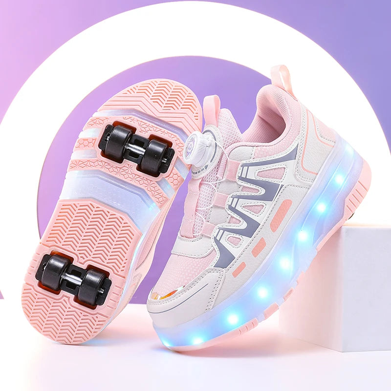 Roller Skate Shoes Kids Sneakers With 4 Wheels LED Light Luminous Children Glowing Fashion Outdoor Sports Shoes Girls Boys Gifts
