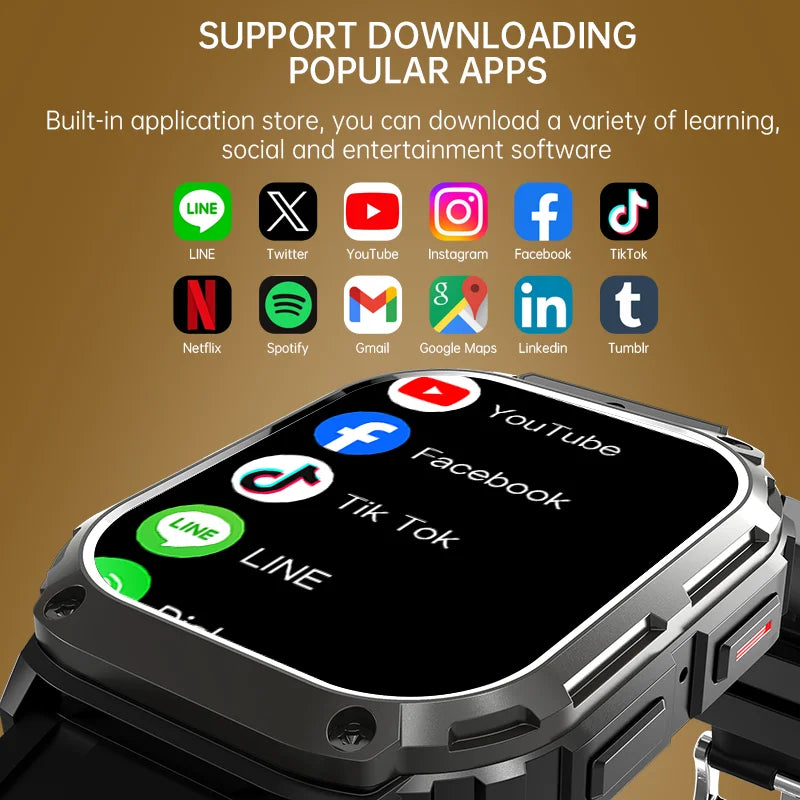 Smart Watch Android 4G SIM Card 1.96inch HD Screen with GPS WIFI Front Camera Video Call Sport Ourdoor for Men Women Kids