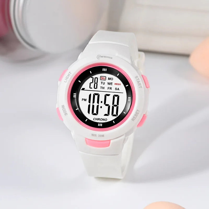 Kids' I YAN UTHAI CE49 waterproof luminous smart watch with alarm for boys and girls, featuring a colorful digital display.