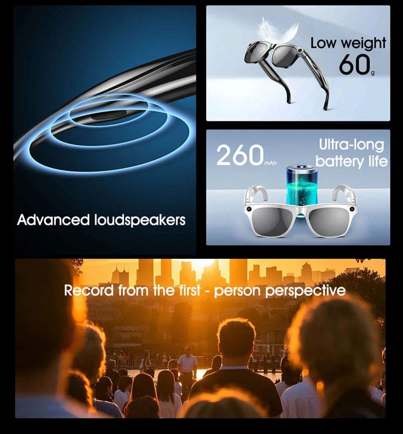 4K HD AI Smart Glasses 800w Pixel Multifunctional Camera Bluetooth Call Voice Assistant Music Player Smart Translation ﻿