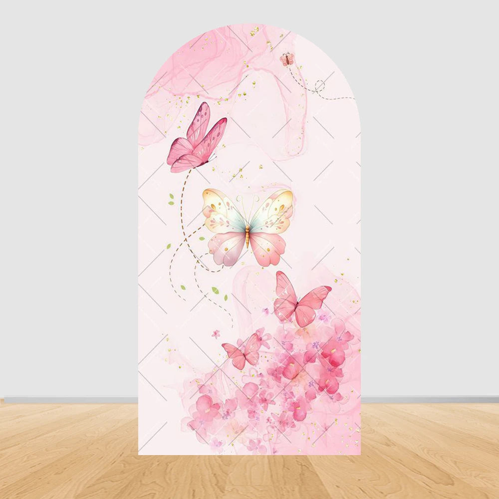 Fairy Woodhouse Arch Backdrop Cover Girls Birthday Baby Shower Pink Floral Butterfly Arched Background Photography Party Decor