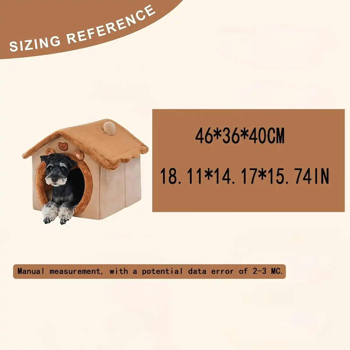Large I YAN bear-shaped plush pet house bed for small dogs and cats, soft, washable, warm cozy cave tent in brown.